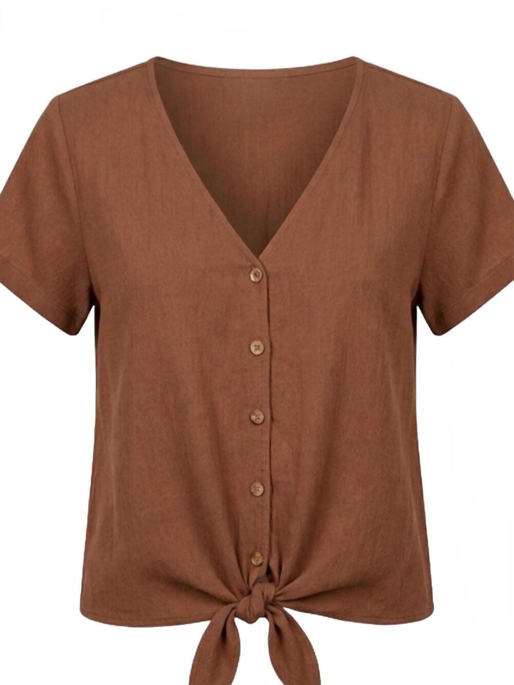 NEW SANCTUARY women's button front tie tee in teak
